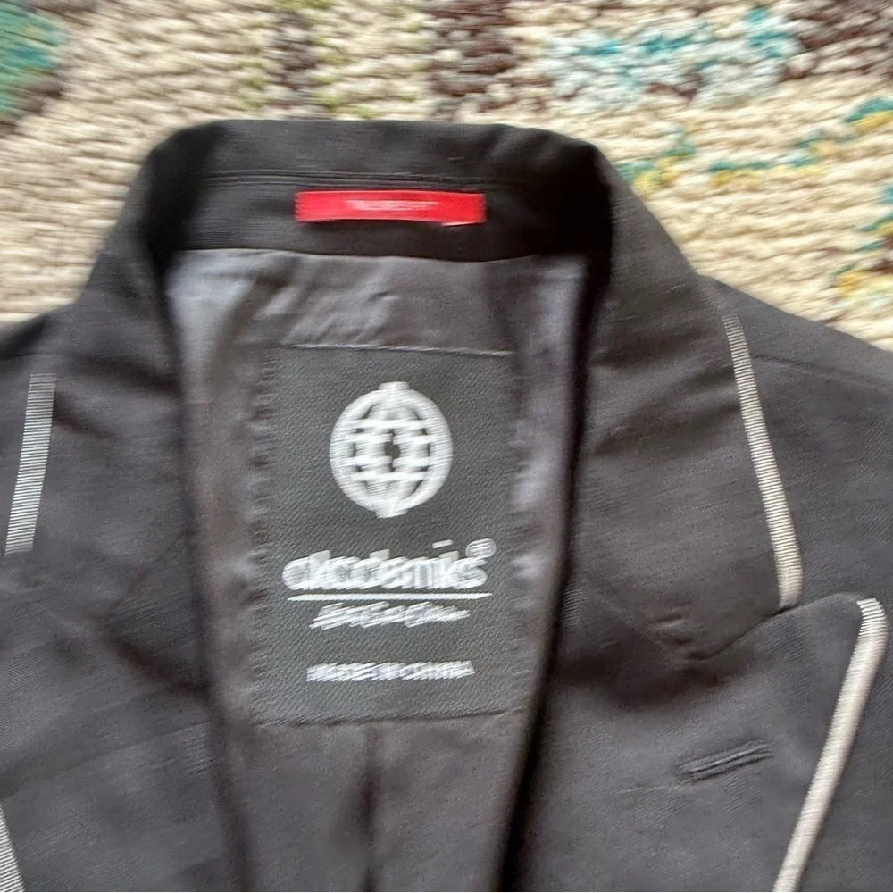Akademiks Black Plaid Blazer Jacket 42R Contrast Piping